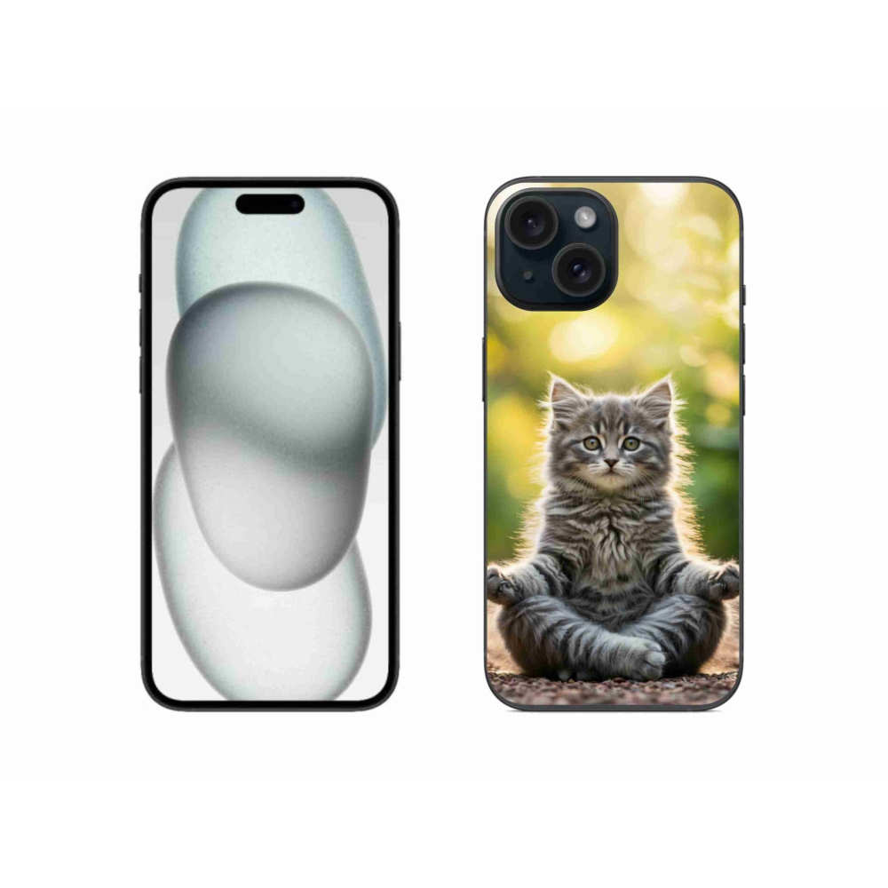 Gélový kryt mmCase na iPhone 15 - meditujúce mačiatko