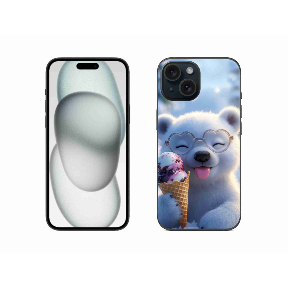 Gélový kryt mmCase na iPhone 15 - medvedík so zmrzlinou