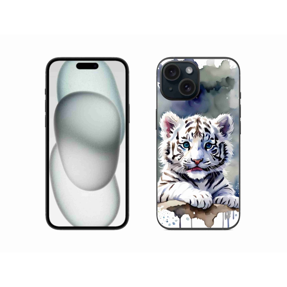 Gélový kryt mmCase na iPhone 15 - mláďa bieleho tigra