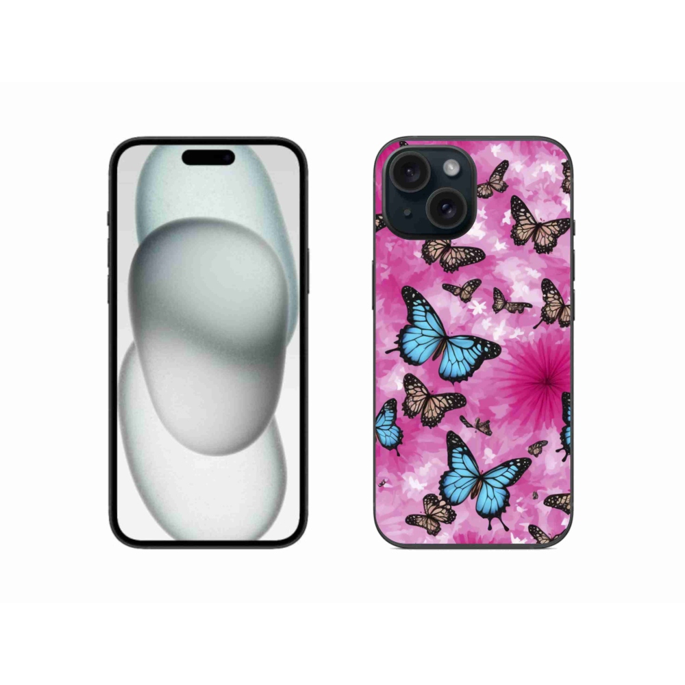 Gélový kryt mmCase na iPhone 15 - motýlia záhrada