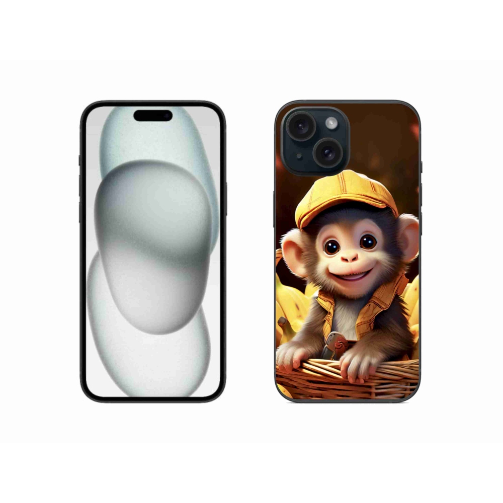 Gélový kryt mmCase na iPhone 15 - opice v košíku