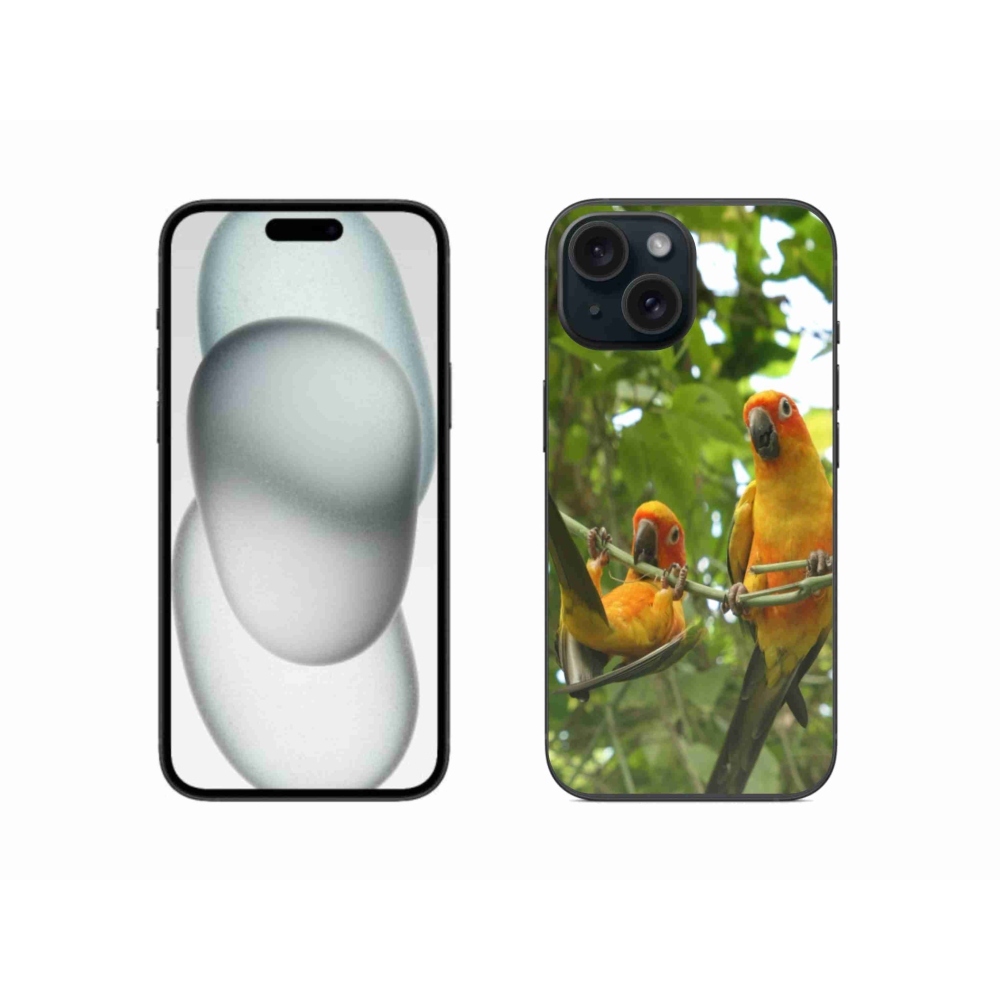 Gélový kryt mmCase na iPhone 15 - papagáje aratingy