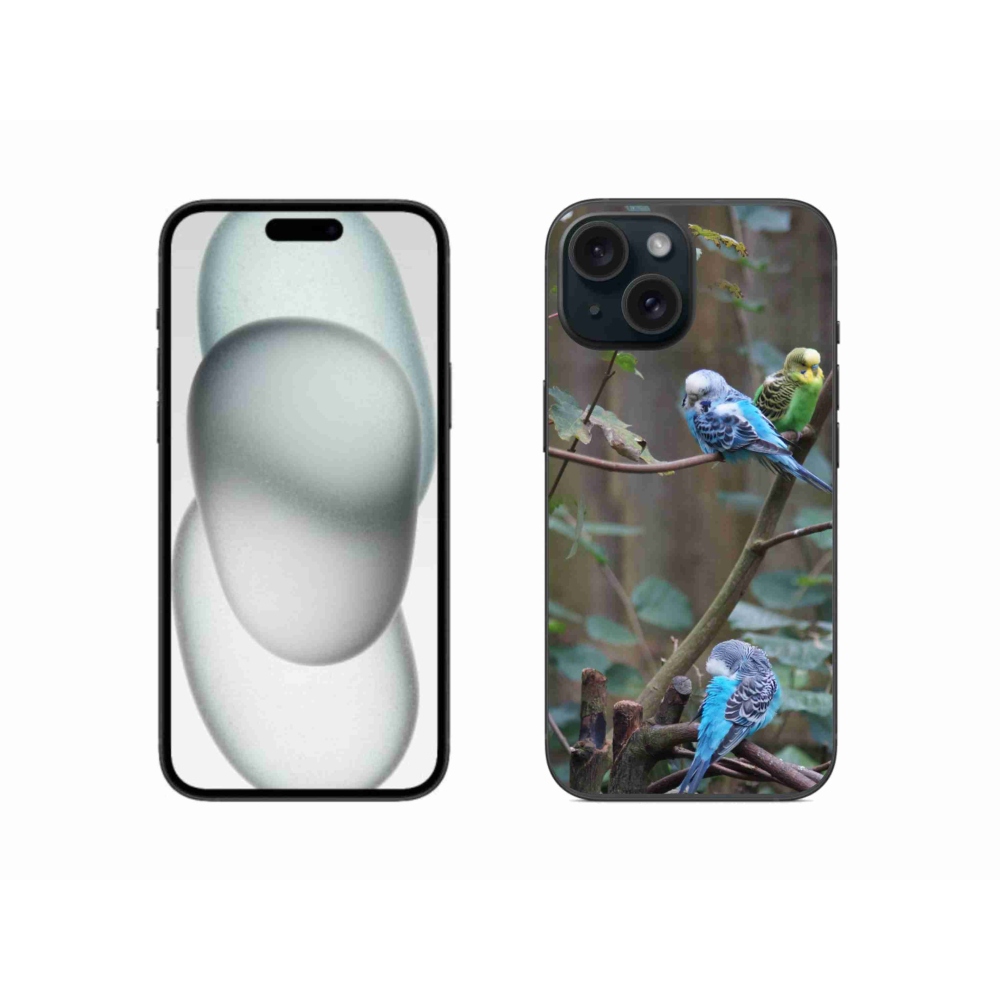 Gélový kryt mmCase na iPhone 15 - papagáje na vetve