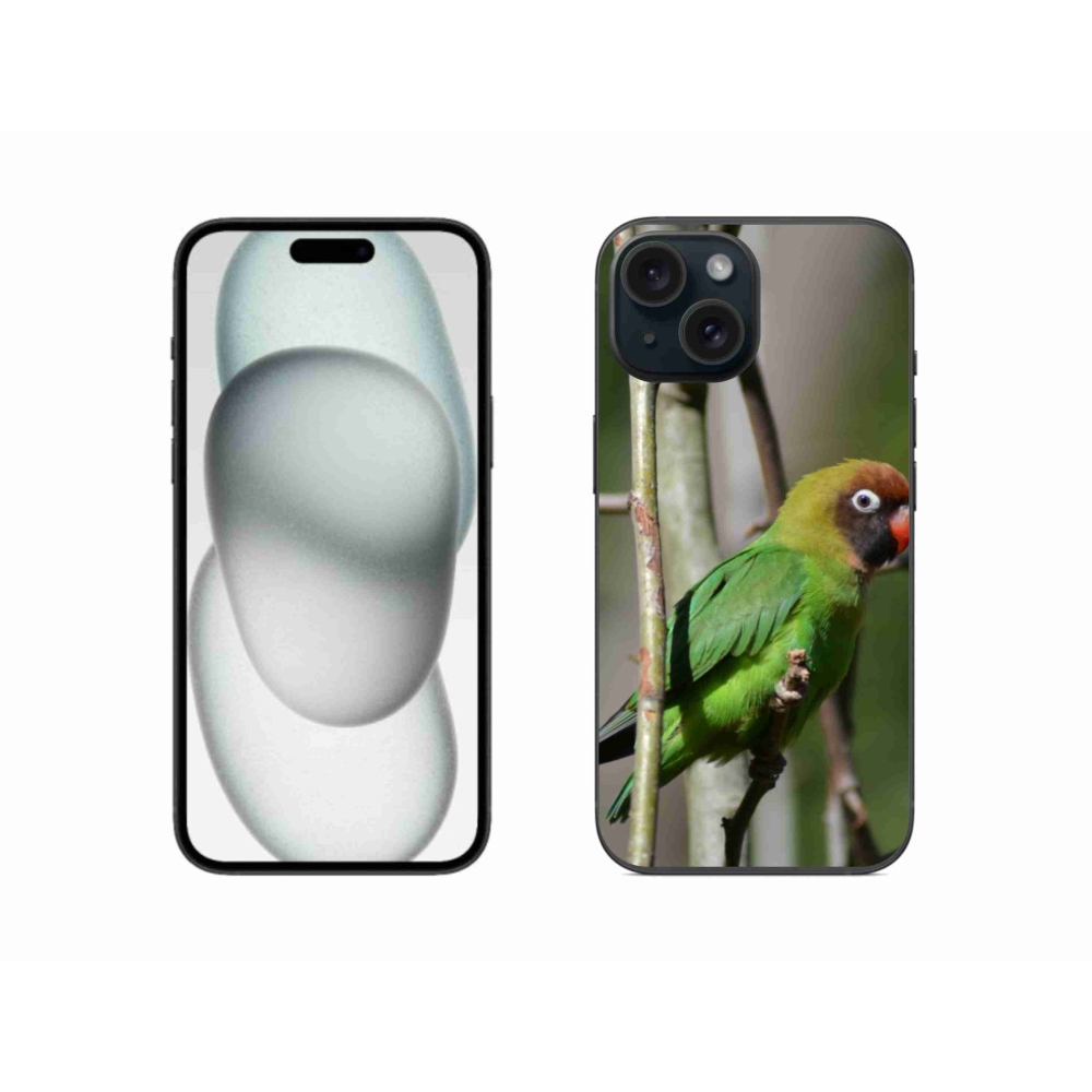Gélový kryt mmCase na iPhone 15 - papagáj agapornis