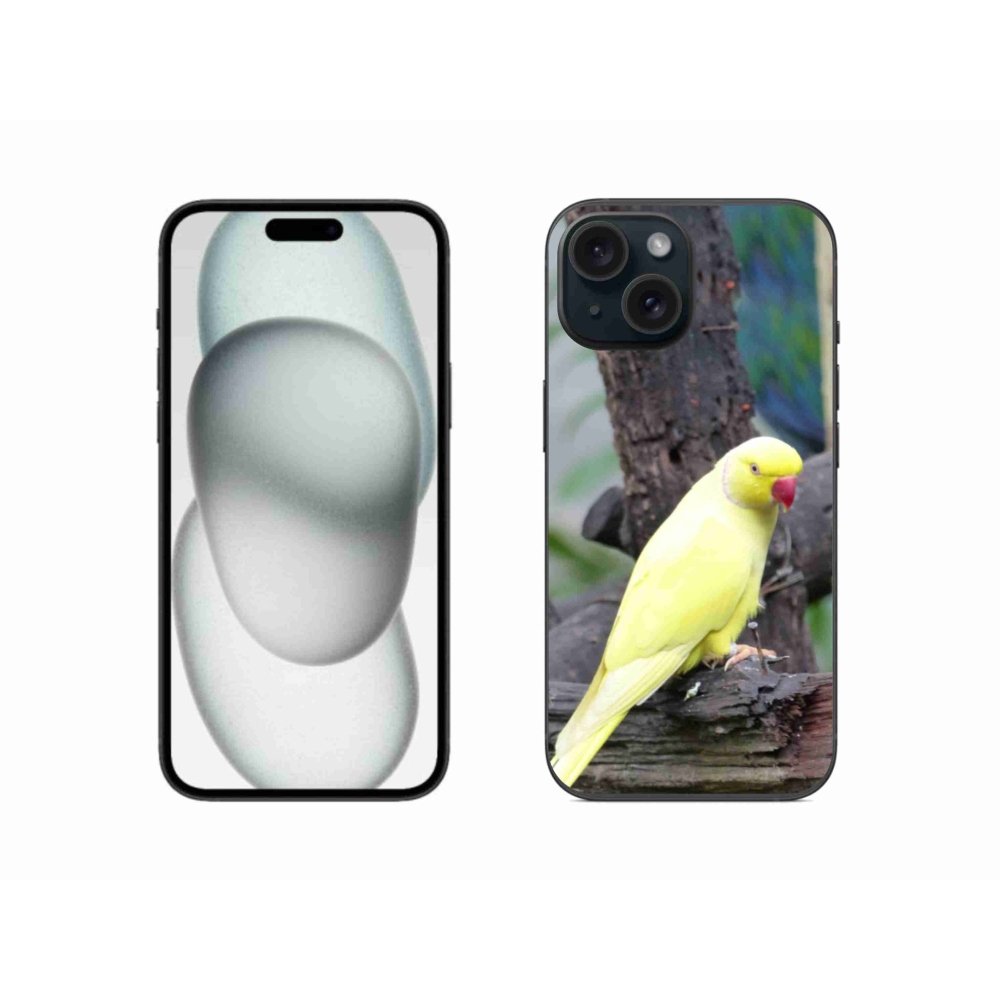 Gélový kryt mmCase na iPhone 15 - papagáj alexander žltý