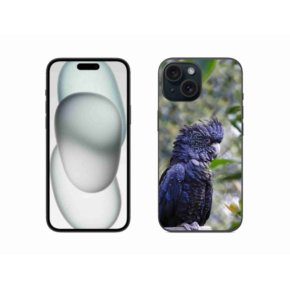 Gélový kryt mmCase na iPhone 15 - papagáj kakadu čierny