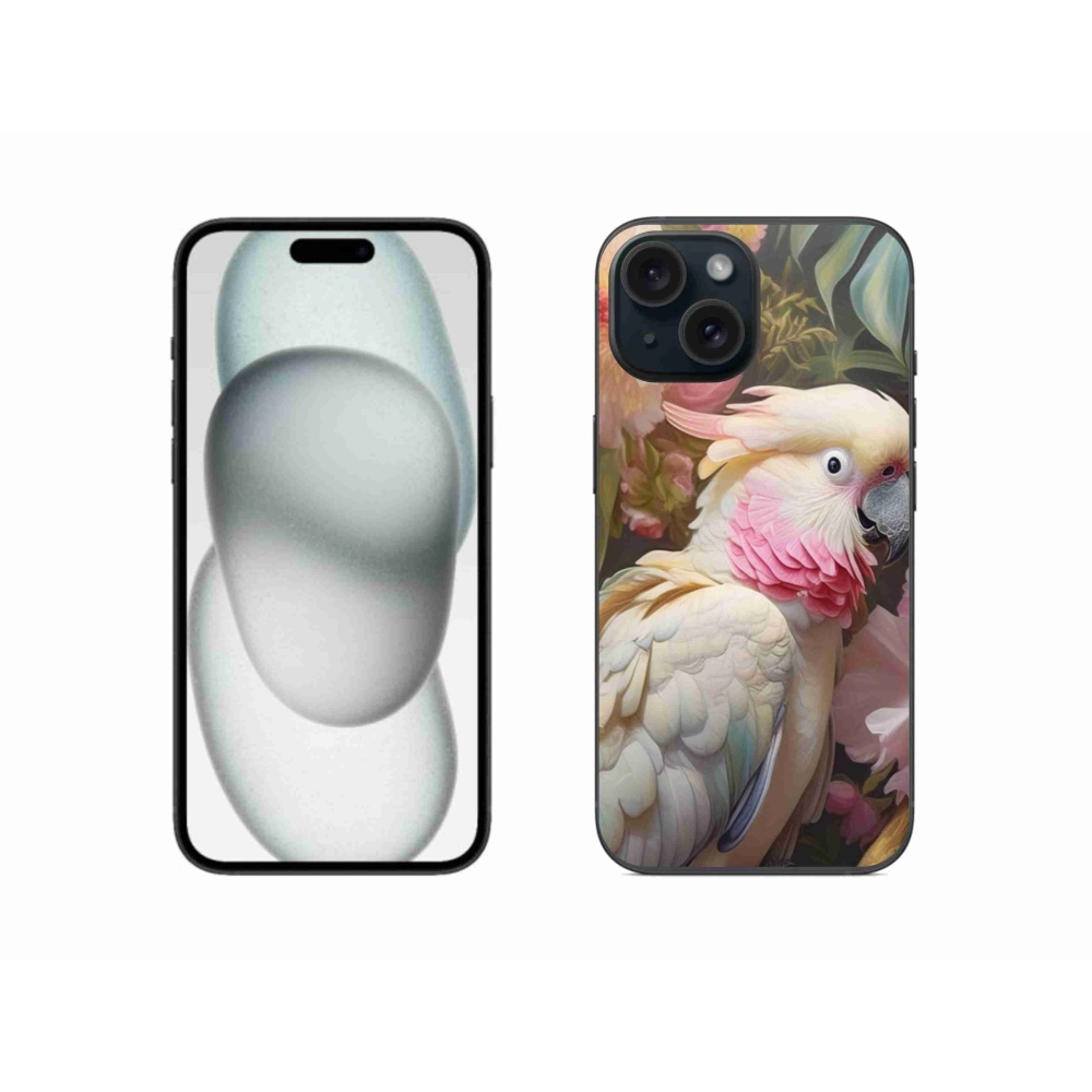 Gélový kryt mmCase na iPhone 15 - papagáj kakadu ružový 2