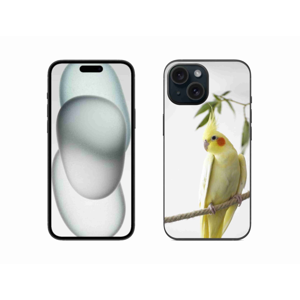 Gélový kryt mmCase na iPhone 15 - papagáj korela chocholatá