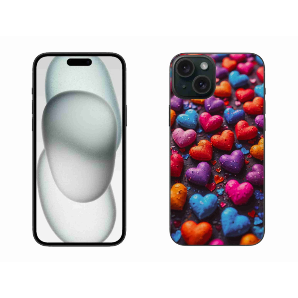 Gélový kryt mmCase na iPhone 15 Plus - farebné srdcia