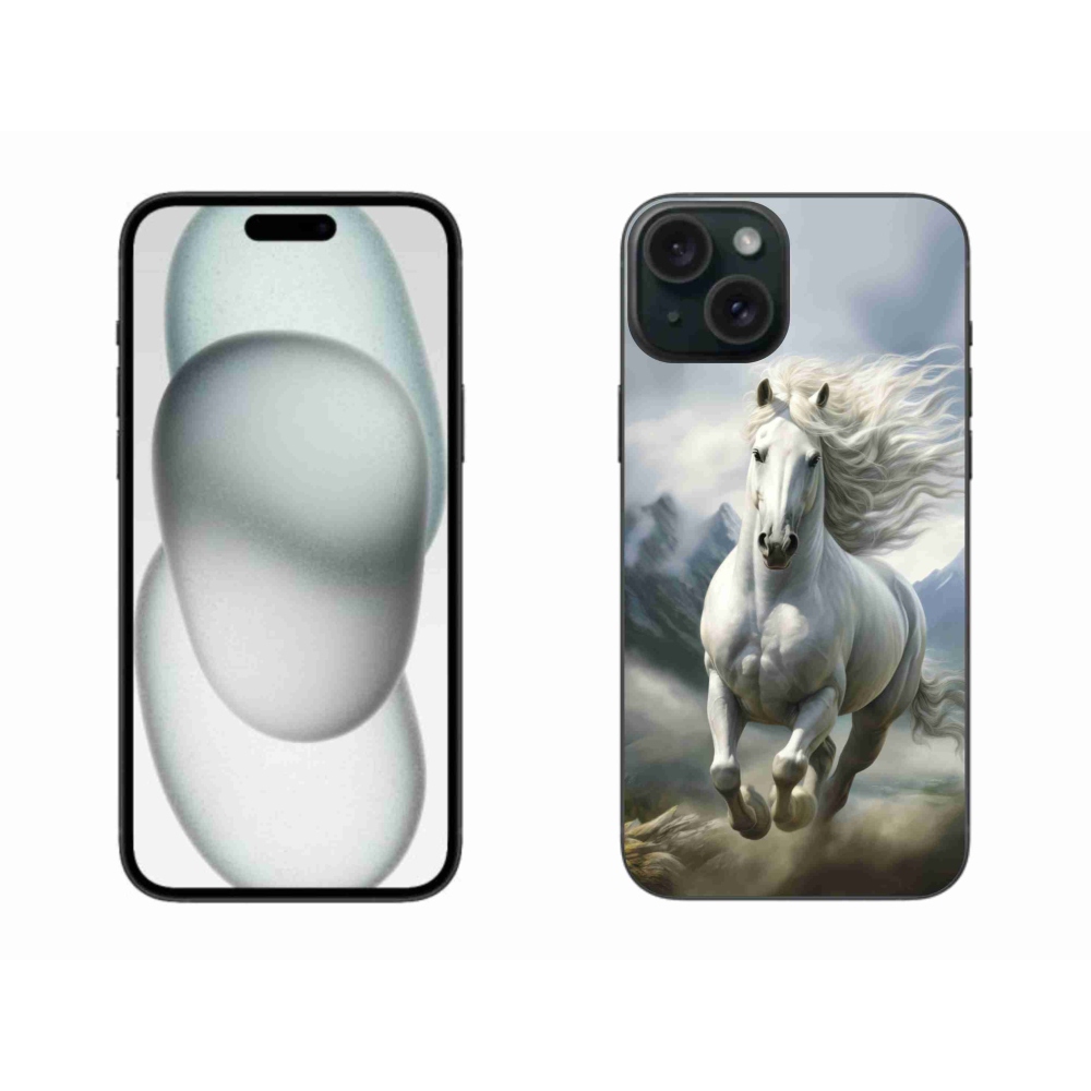 Gélový kryt mmCase na iPhone 15 Plus - bežiaci biely kôň 3