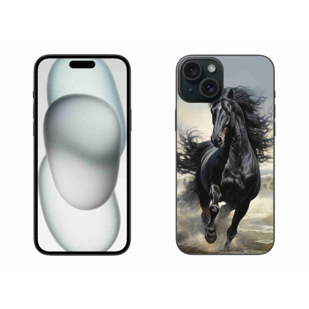 Gélový kryt mmCase na iPhone 15 Plus - bežiaci čierny kôň