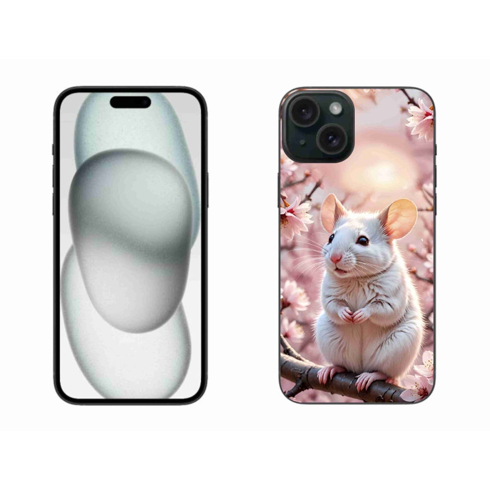 Gélový kryt mmCase na iPhone 15 Plus - biela myš na vetve