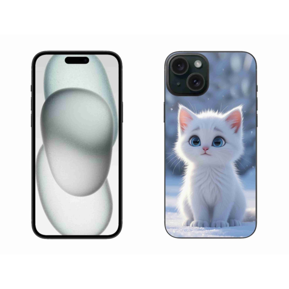 Gélový kryt mmCase na iPhone 15 Plus - biele mačiatko 3