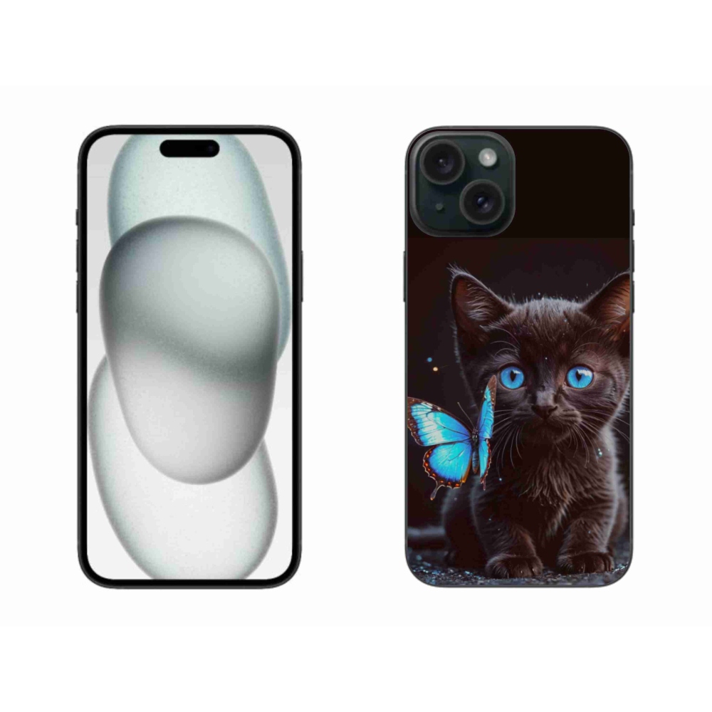 Gélový kryt mmCase na iPhone 15 Plus - čierne mačiatko 3