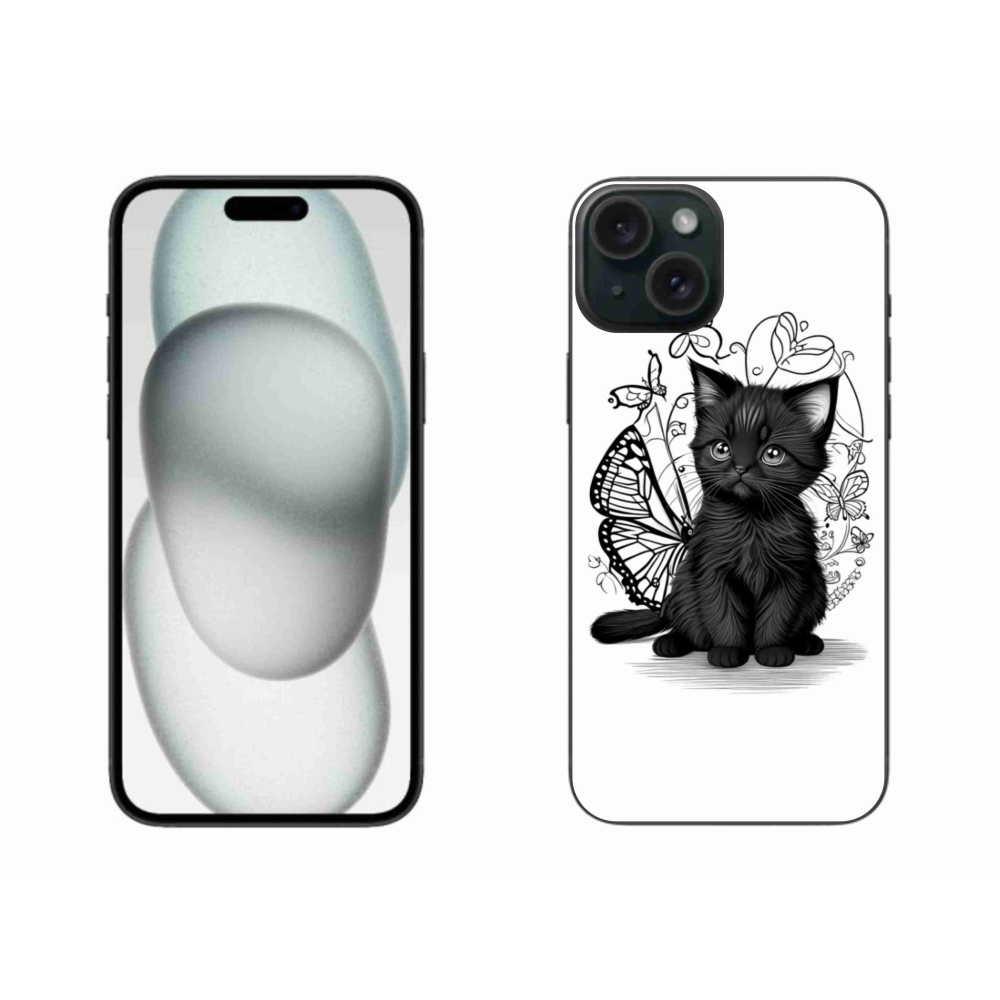 Gélový kryt mmCase na iPhone 15 Plus - čierne mačiatko