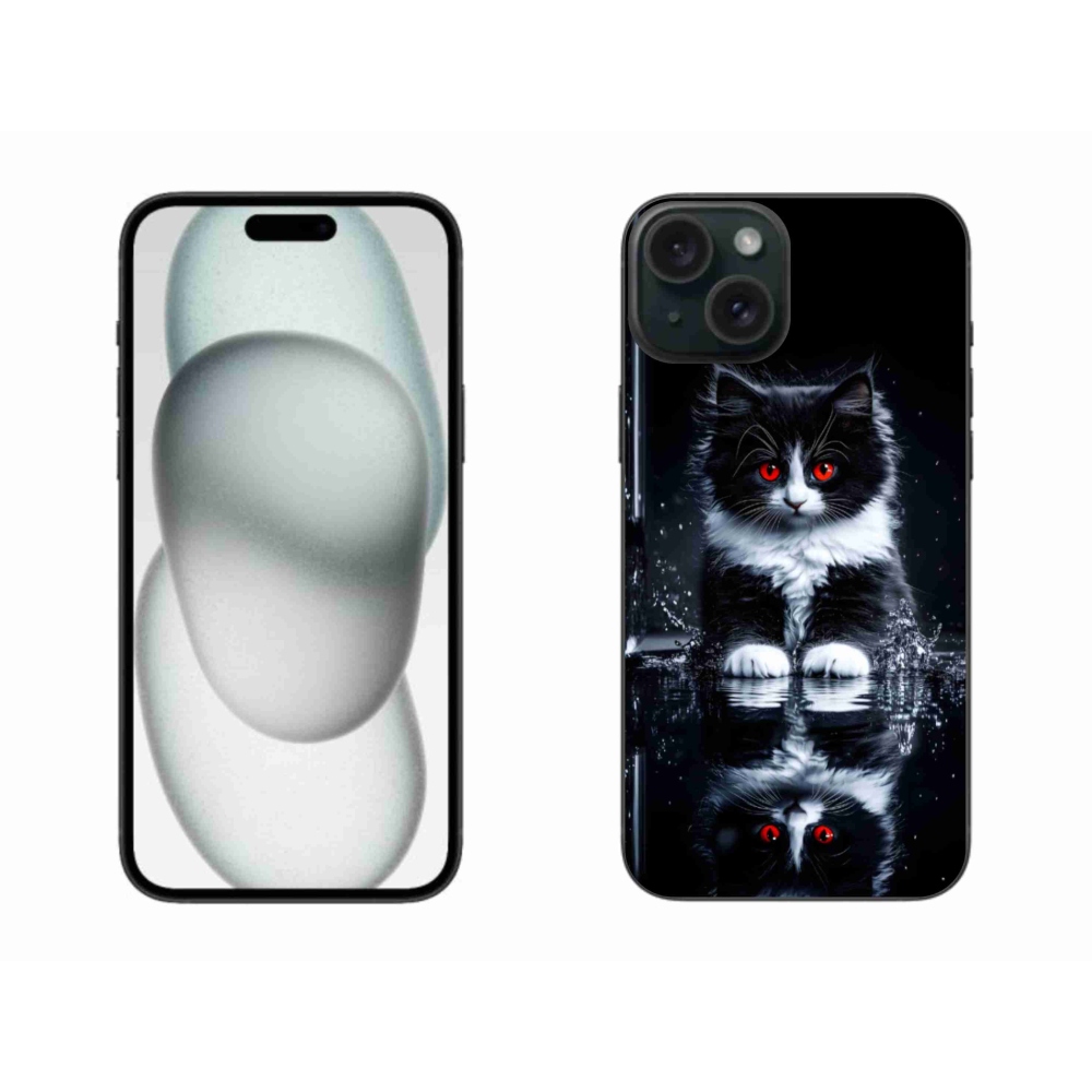 Gélový kryt mmCase na iPhone 15 Plus - čiernobiele mačiatko