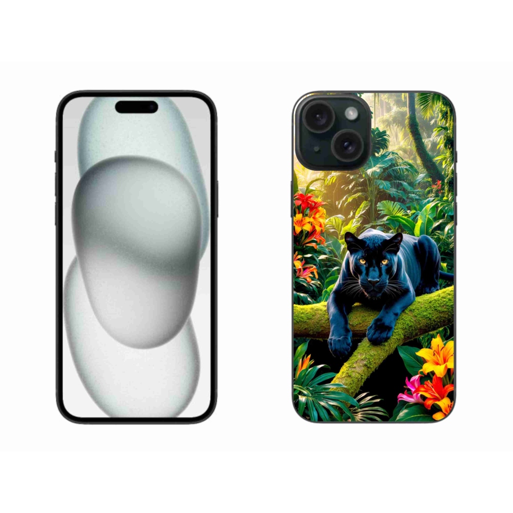 Gélový kryt mmCase na iPhone 15 Plus - čierny panter v džungli