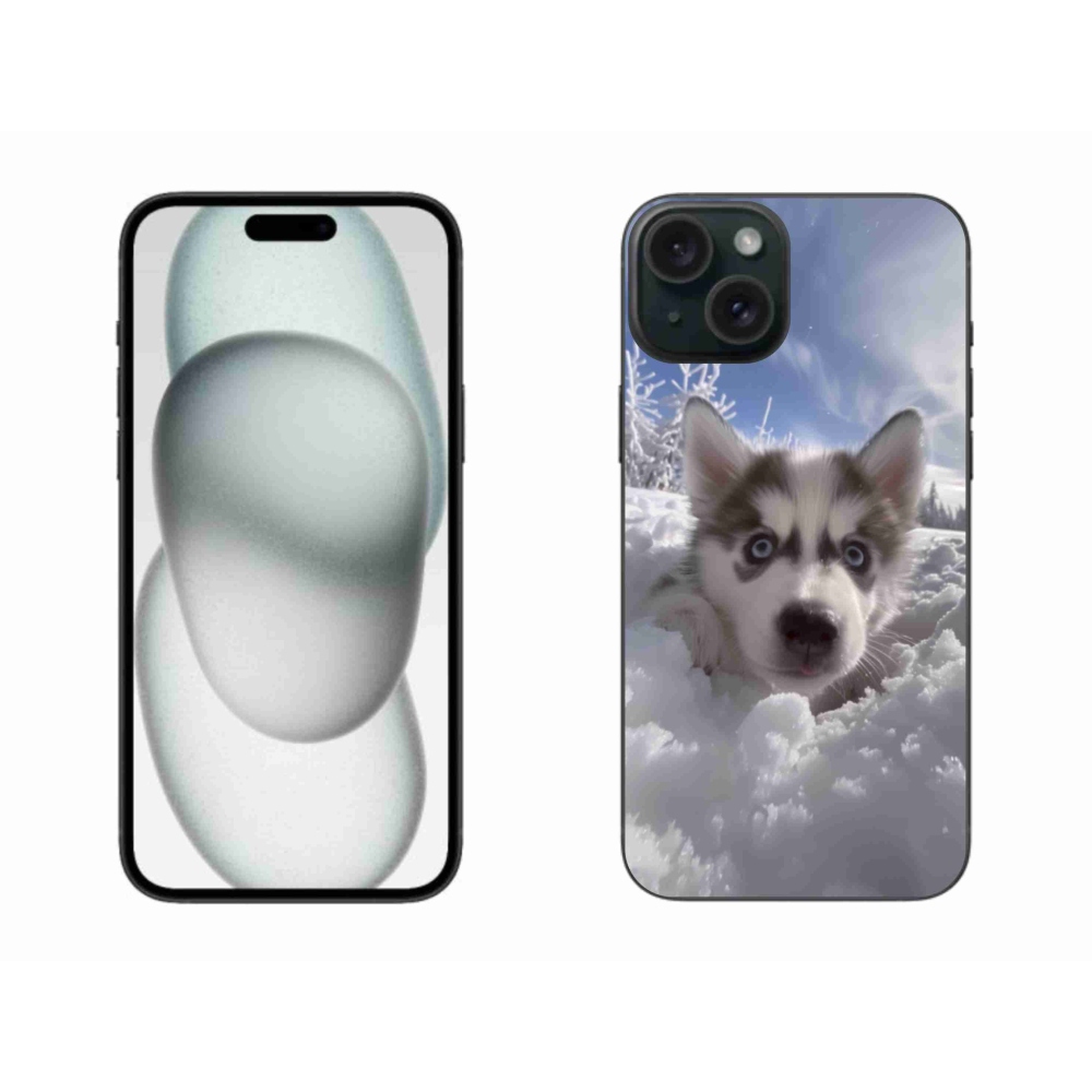 Gélový kryt mmCase na iPhone 15 Plus - husky v snehu