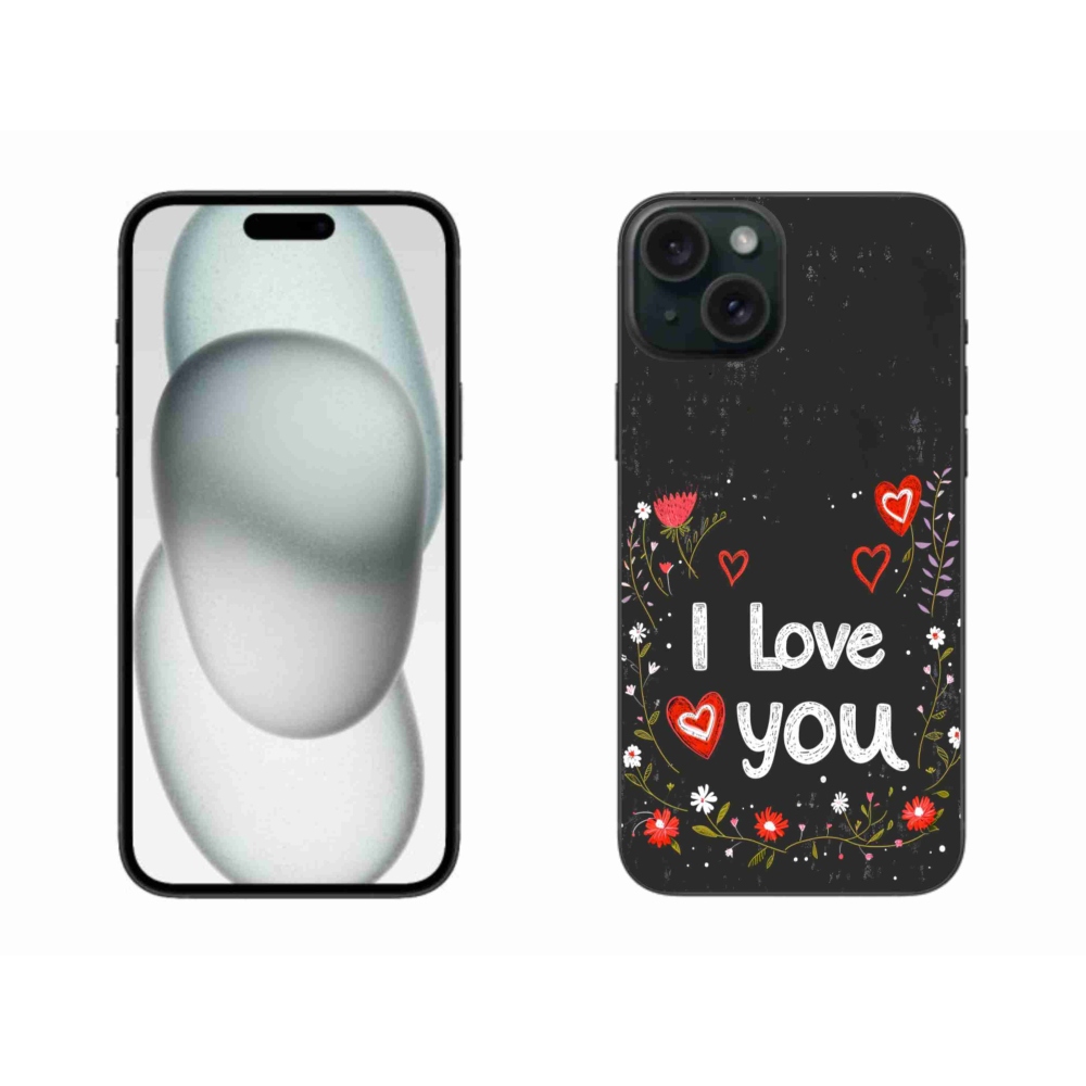 Gélový kryt mmCase na iPhone 15 Plus - I love you čierne pozadie