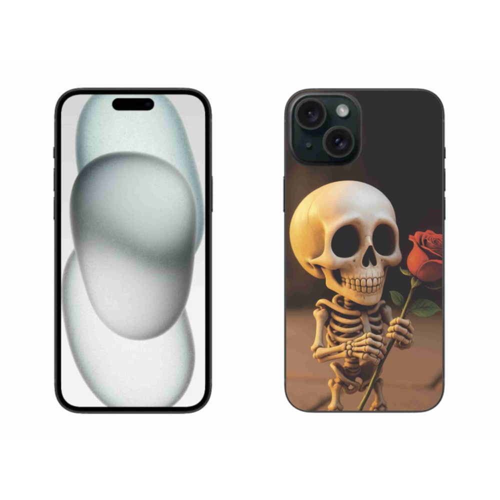 Gélový kryt mmCase na iPhone 15 Plus - kostlivec s ružou