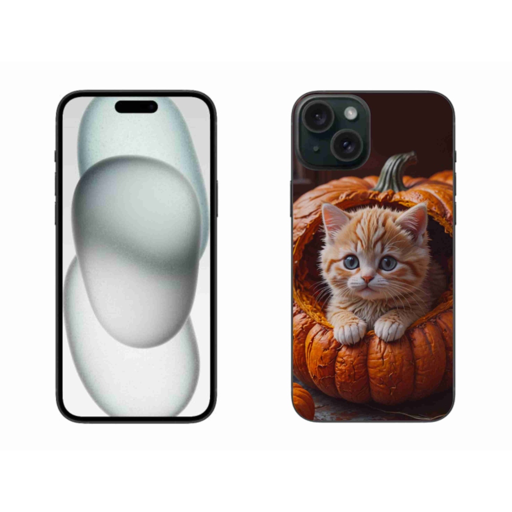 Gélový kryt mmCase na iPhone 15 Plus - mačiatko a tekvica 2