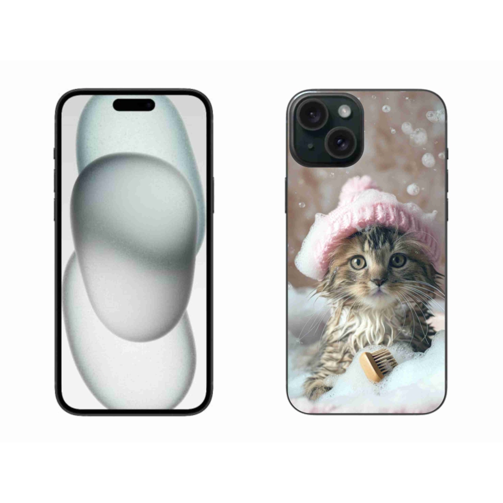 Gélový kryt mmCase na iPhone 15 Plus - mačiatko a kúpeľ