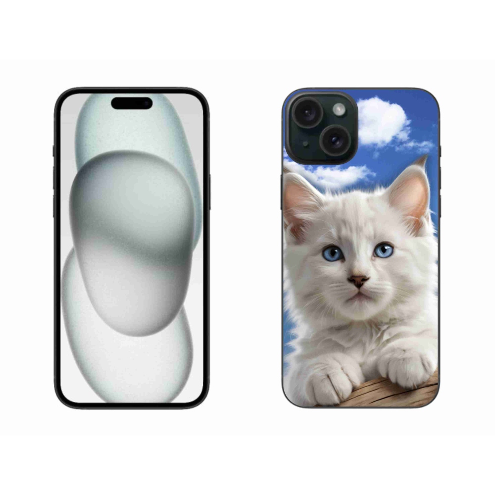 Gélový kryt mmCase na iPhone 15 Plus - mačiatko a oblaky