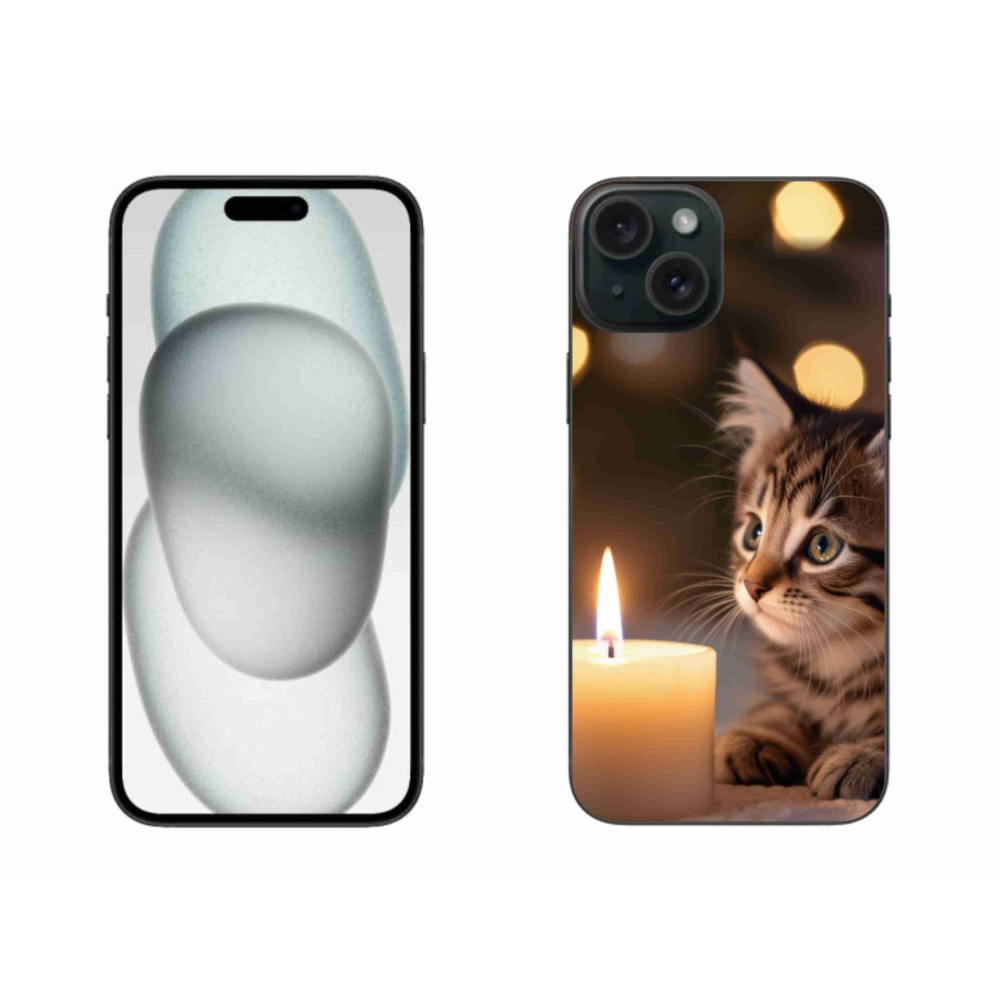 Gélový kryt mmCase na iPhone 15 Plus - mačiatko a sviečka
