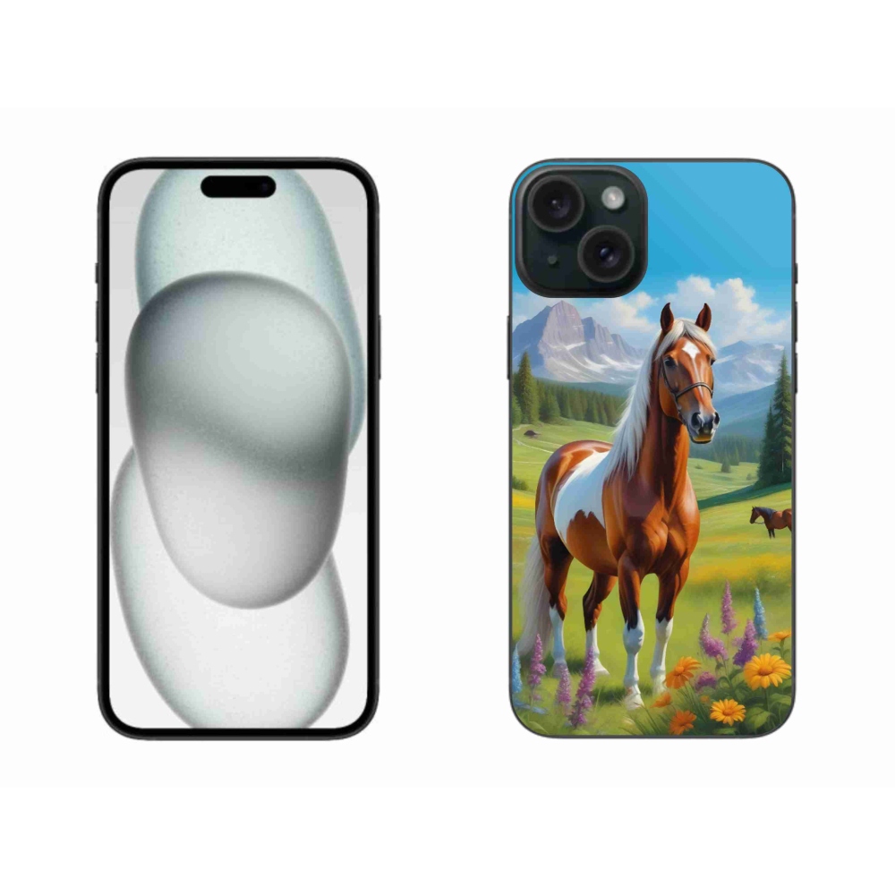 Gélový kryt mmCase na iPhone 15 Plus - kôň na lúke