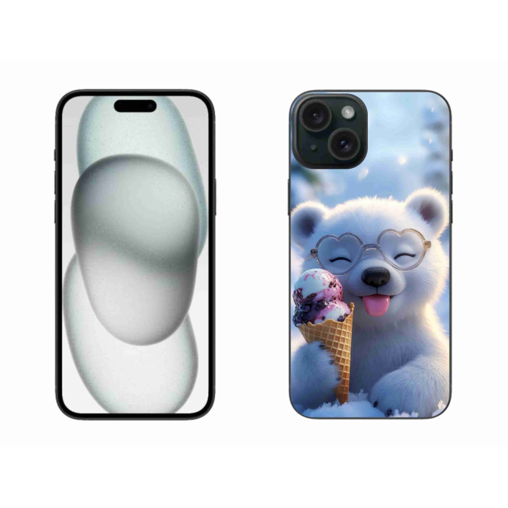 Gélový kryt mmCase na iPhone 15 Plus - medvedík so zmrzlinou