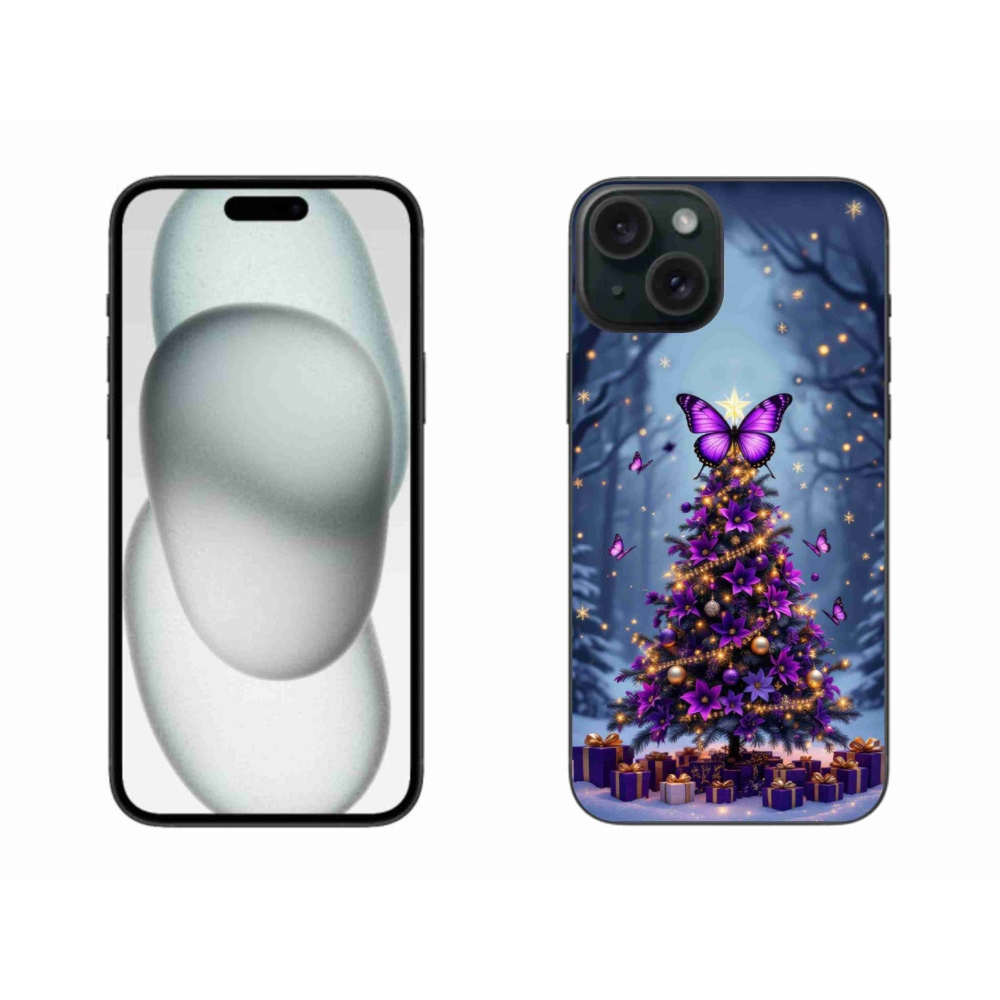 Gélový kryt mmCase na iPhone 15 Plus - motýlí vianočný stromček