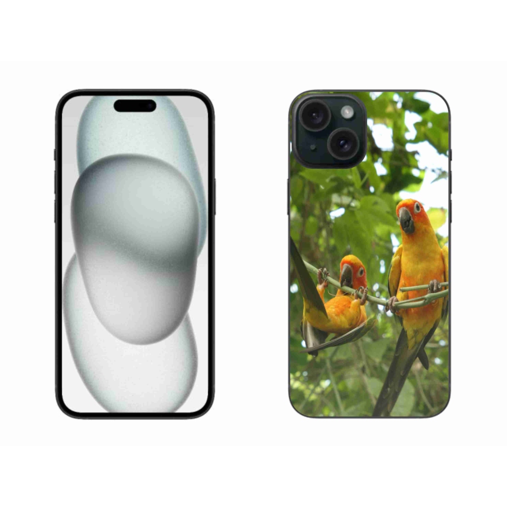 Gélový kryt mmCase na iPhone 15 Plus - papagáje aratingy