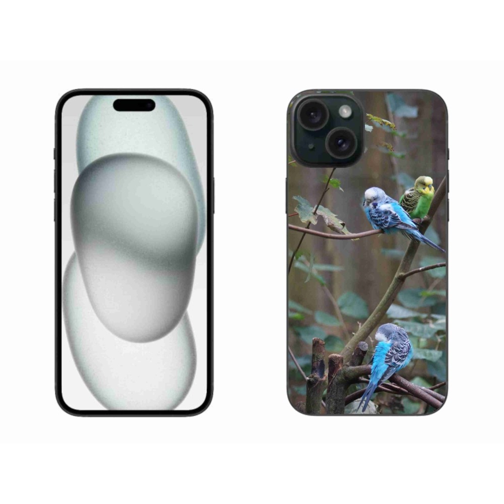 Gélový kryt mmCase na iPhone 15 Plus - papagáje na vetve