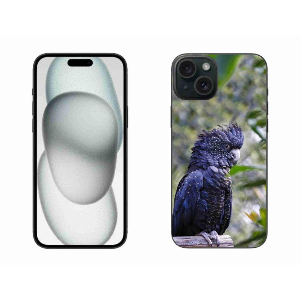 Gélový kryt mmCase na iPhone 15 Plus - papagáj kakadu čierny