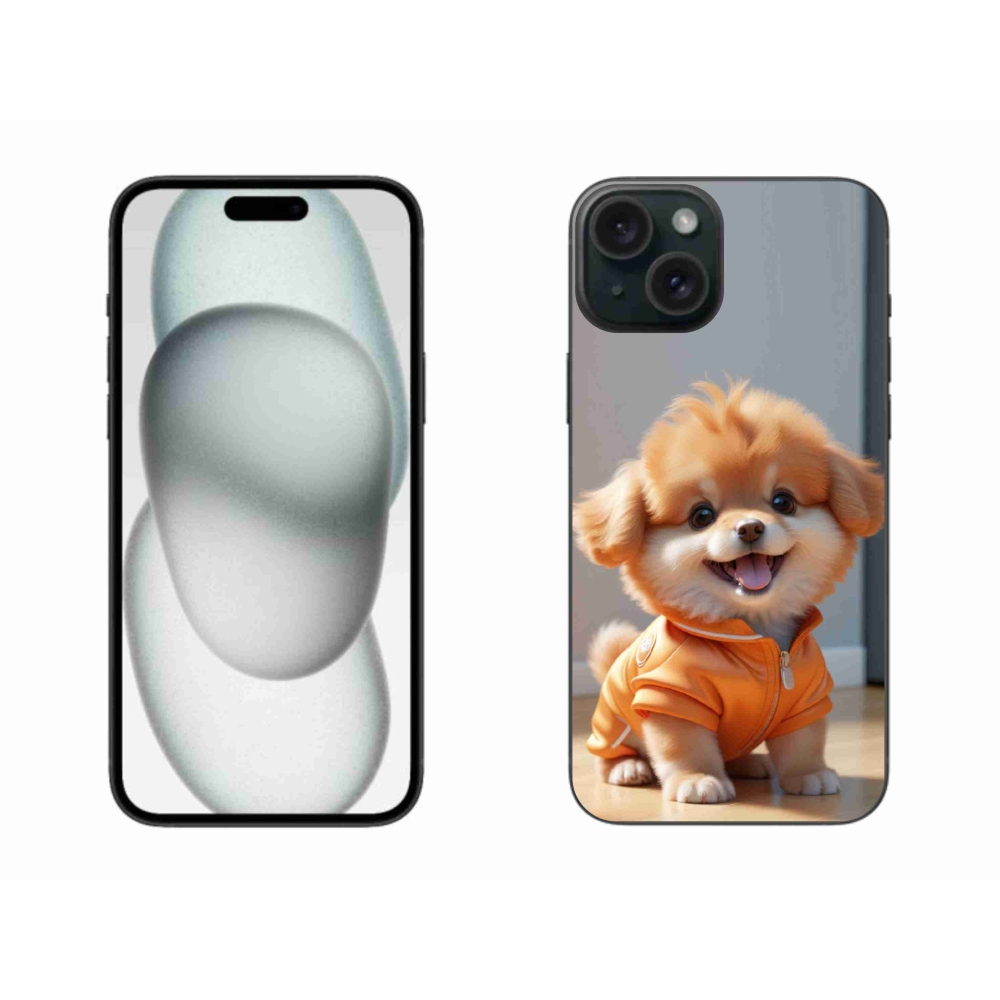 Gélový kryt mmCase na iPhone 15 Plus - roztomilý pomeranian v mikine