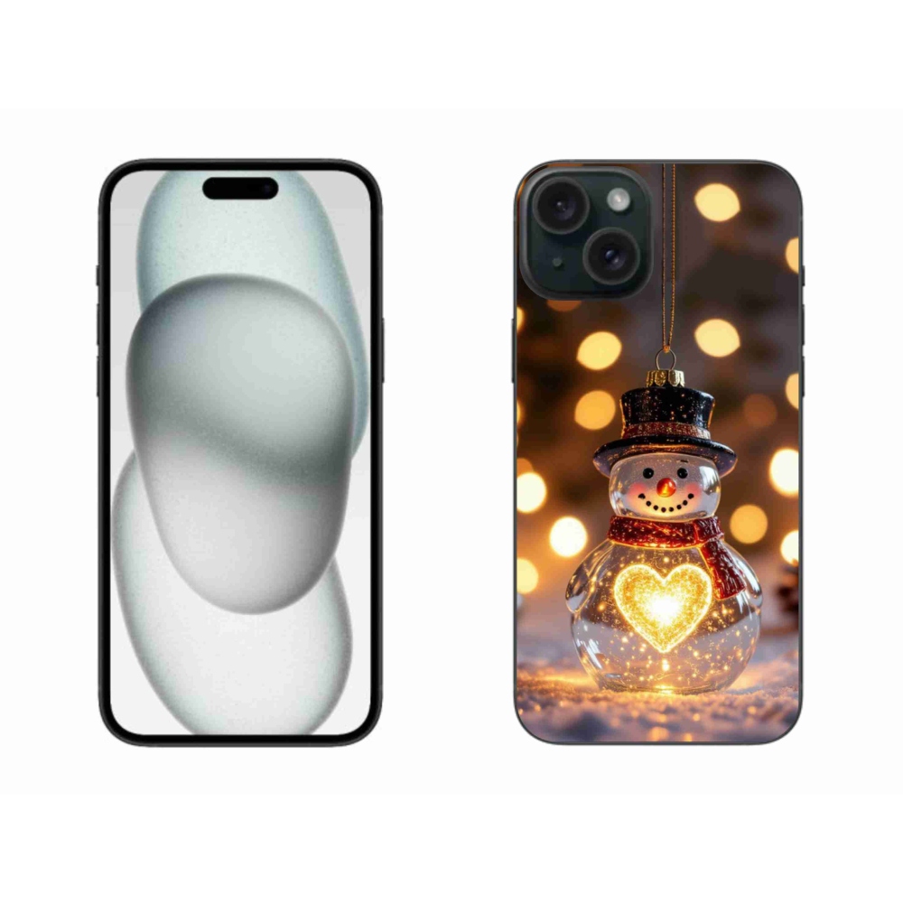 Gélový kryt mmCase na iPhone 15 Plus - svietiaci vianočný snehuliak