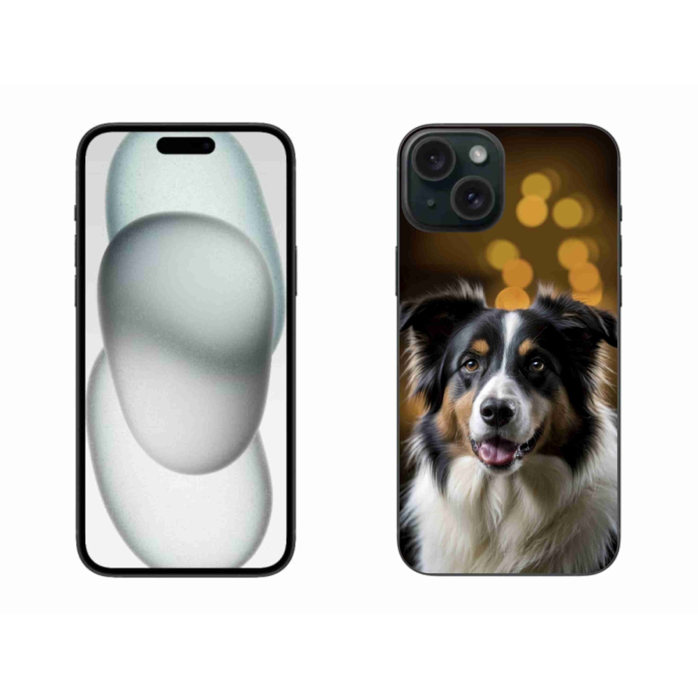 Gélový kryt mmCase na iPhone 15 Plus - usmievavý austrálsky ovčiak