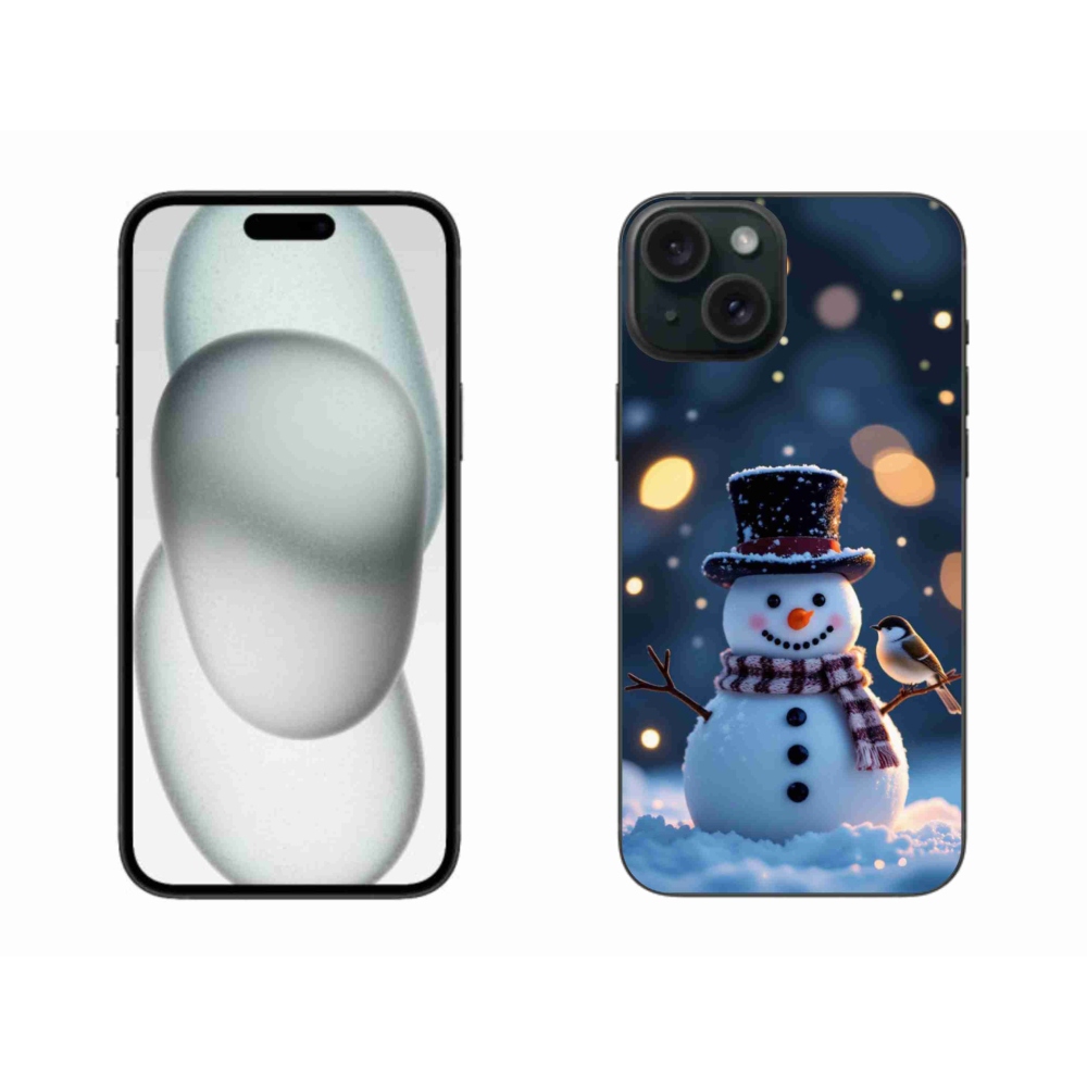 Gélový kryt mmCase na iPhone 15 Plus - vianočný snehuliak