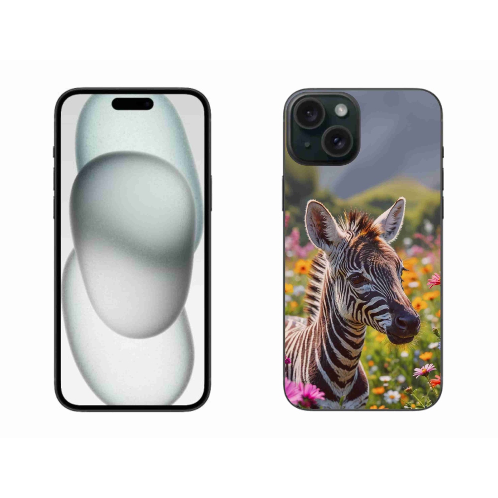 Gélový kryt mmCase na iPhone 15 Plus - zebra na lúke
