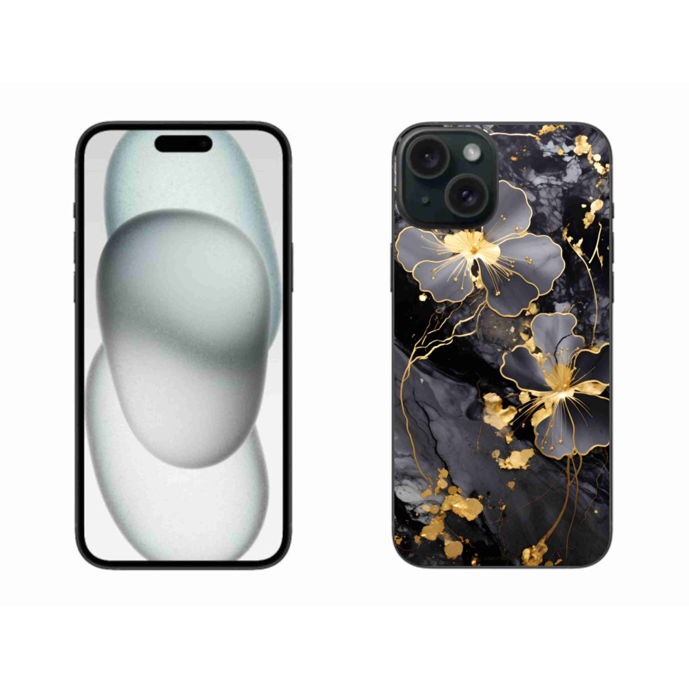 Gélový kryt mmCase na iPhone 15 Plus - zlaté kvety