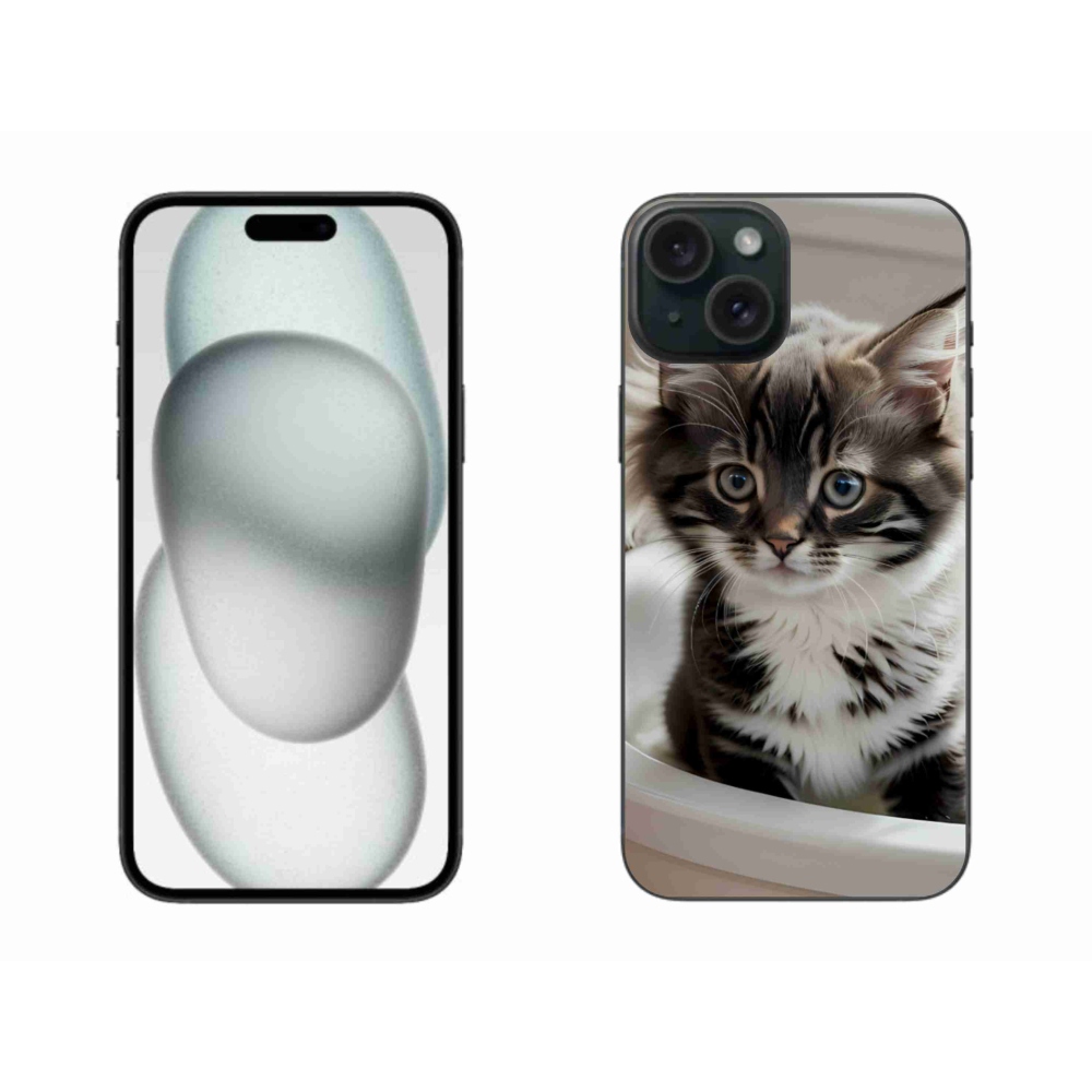 Gélový kryt mmCase na iPhone 15 Plus - zvedavé mačiatko