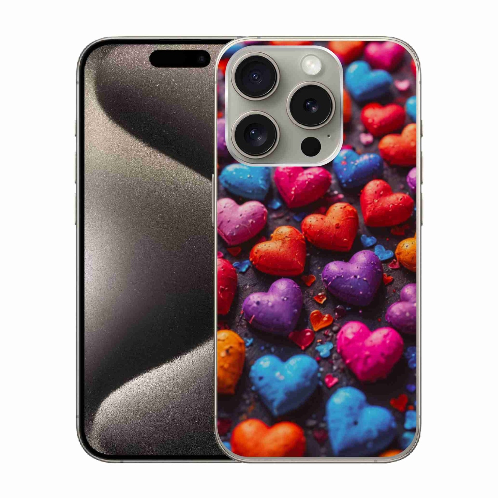 Gélový kryt mmCase na iPhone 15 Pro - farebné srdcia