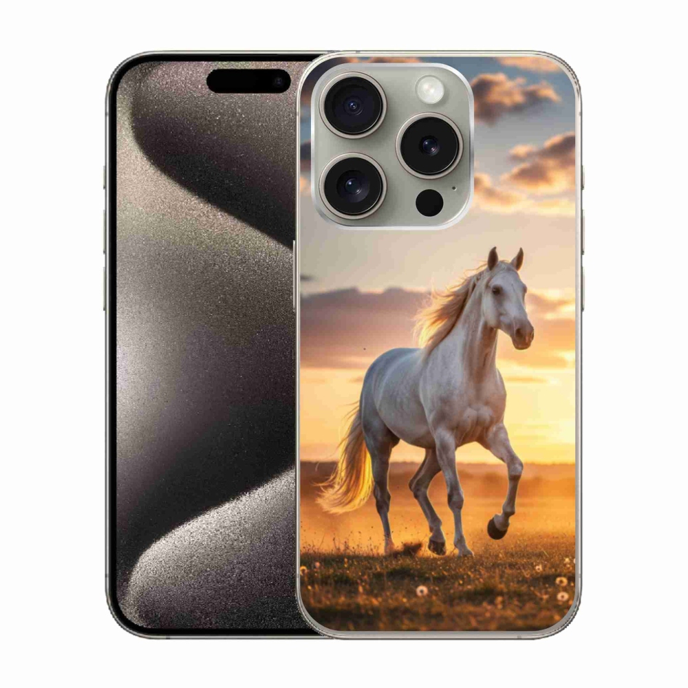 Gélový kryt mmCase na iPhone 15 Pro - bežiaci biely kôň 2