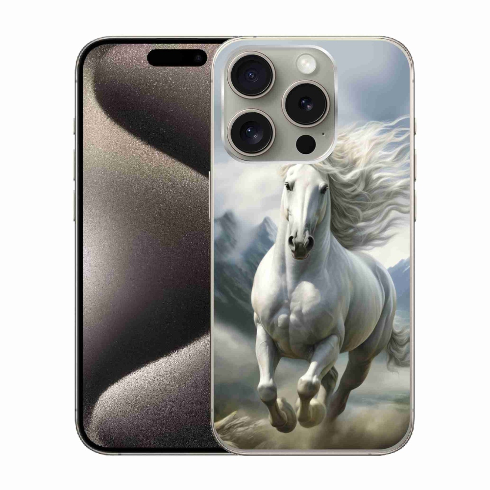 Gélový kryt mmCase na iPhone 15 Pro - bežiaci biely kôň 3