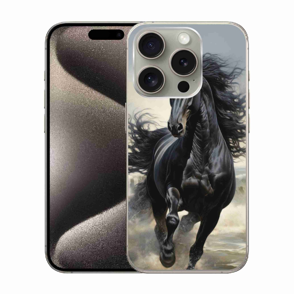 Gélový kryt mmCase na iPhone 15 Pro - bežiaci čierny kôň