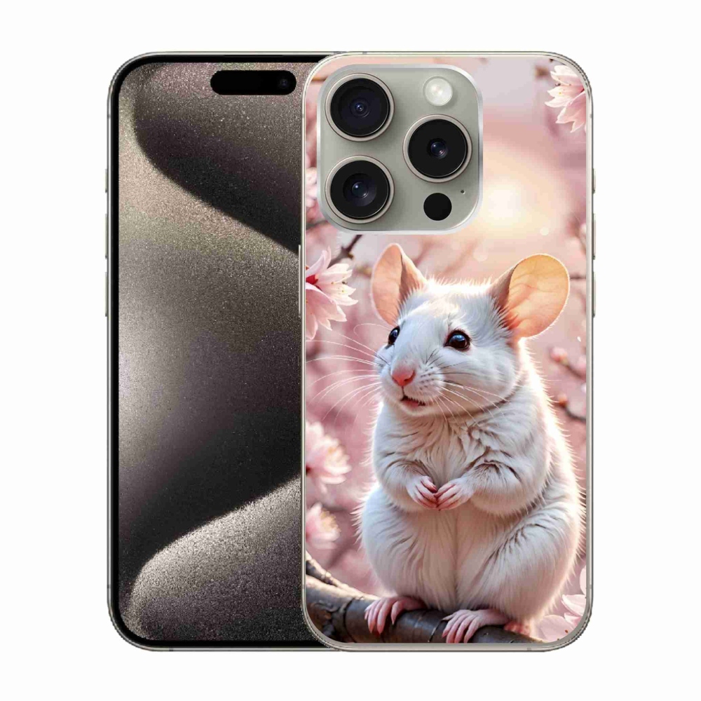 Gélový kryt mmCase na iPhone 15 Pro - biela myš na vetve