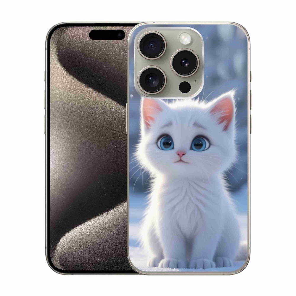 Gélový kryt mmCase na iPhone 15 Pro - biele mačiatko 3