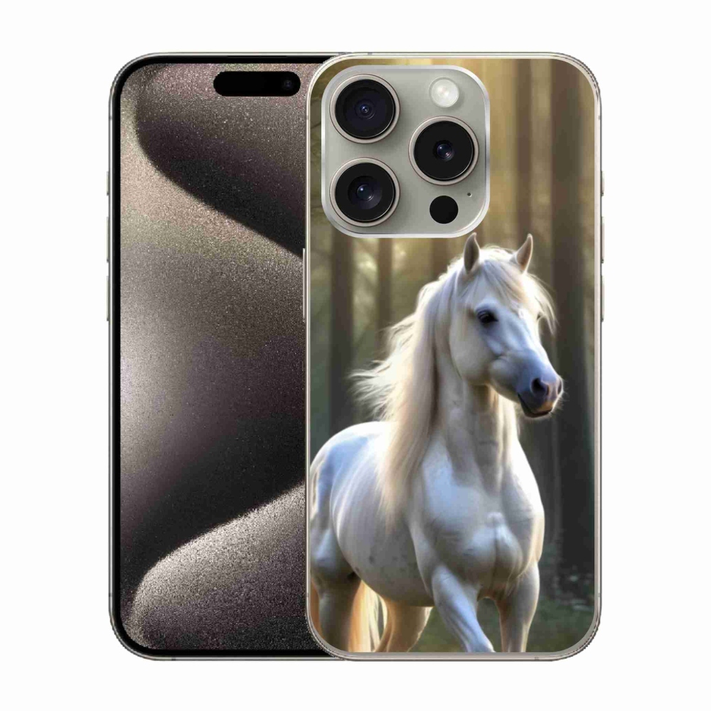 Gélový kryt mmCase na iPhone 15 Pro - biely kôň 3