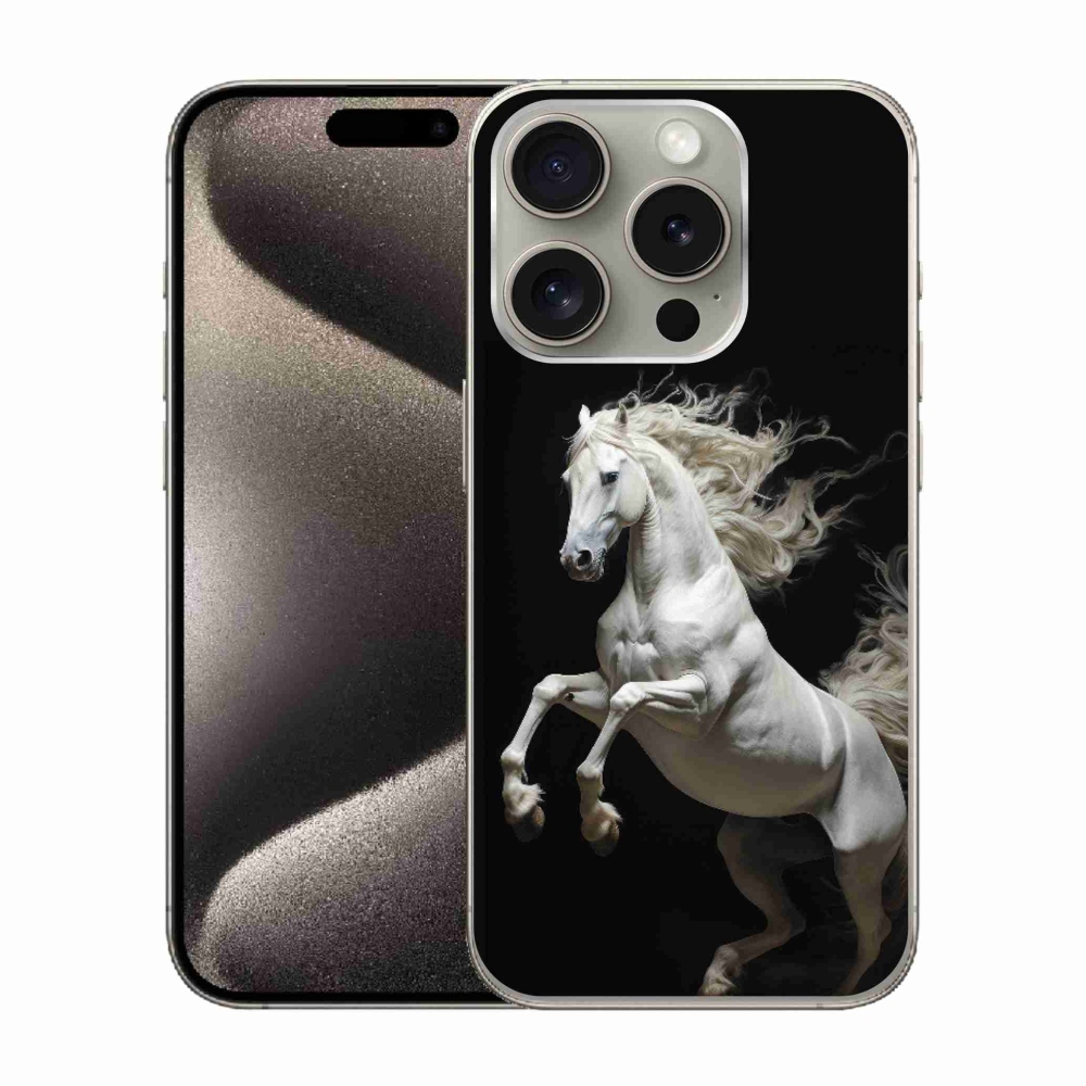 Gélový kryt mmCase na iPhone 15 Pro - biely kôň 4