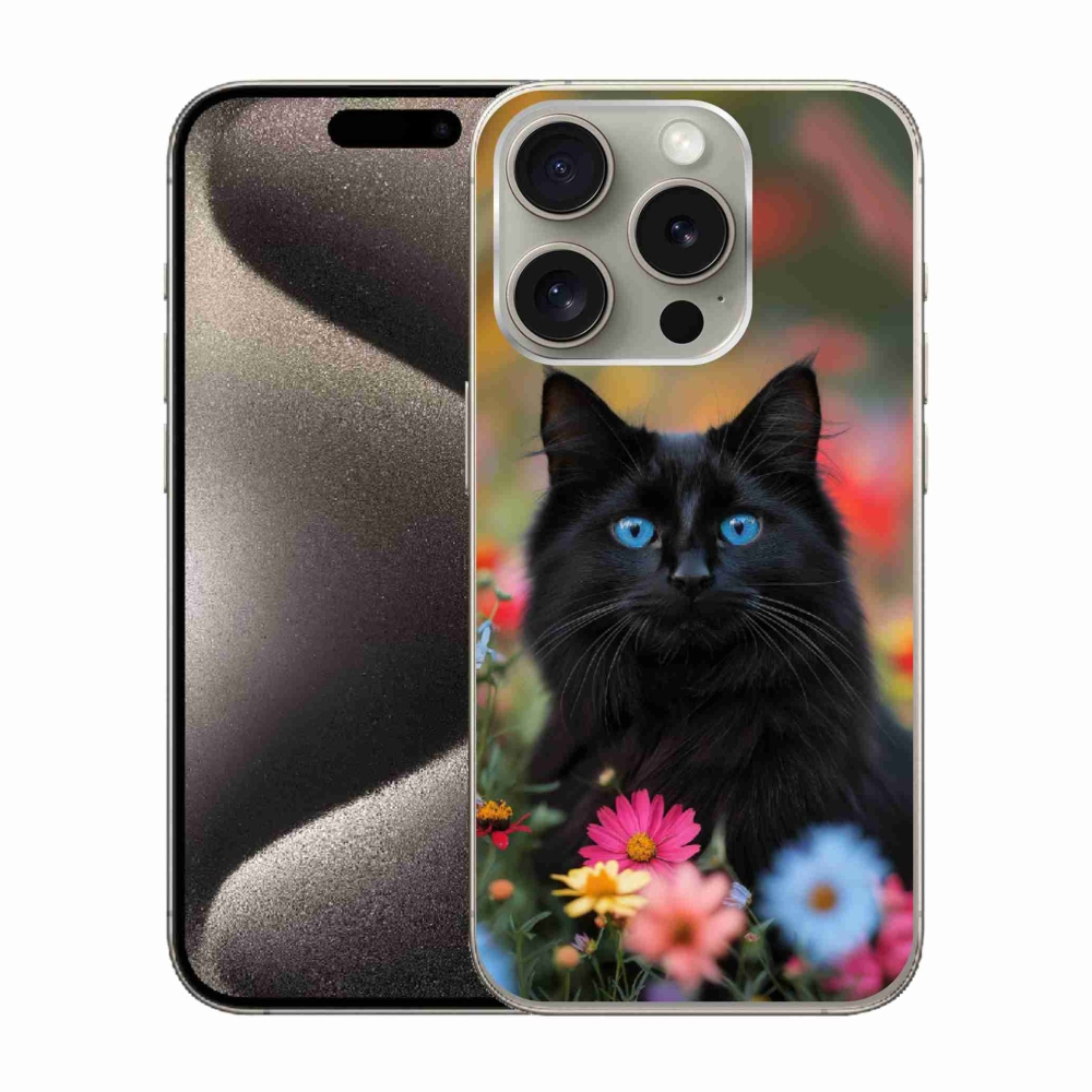 Gélový kryt mmCase na iPhone 15 Pro - čierne mačiatko 4